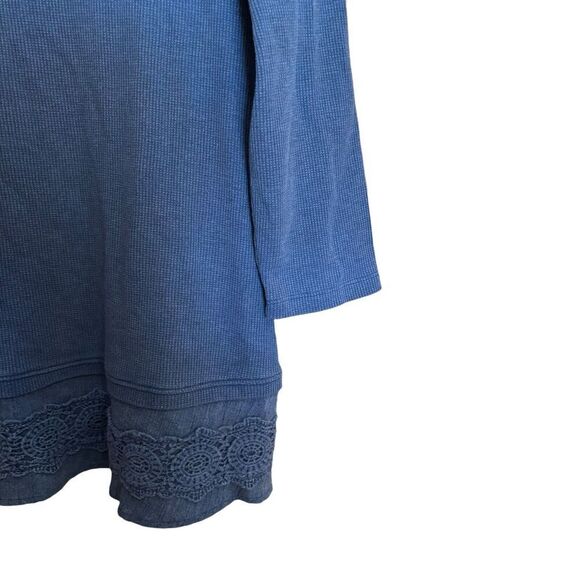 Ali Miles Tunic Top Womens Small Blue Waffle Knit Stretch Cotton Blend Blouse - Picture 5 of 9